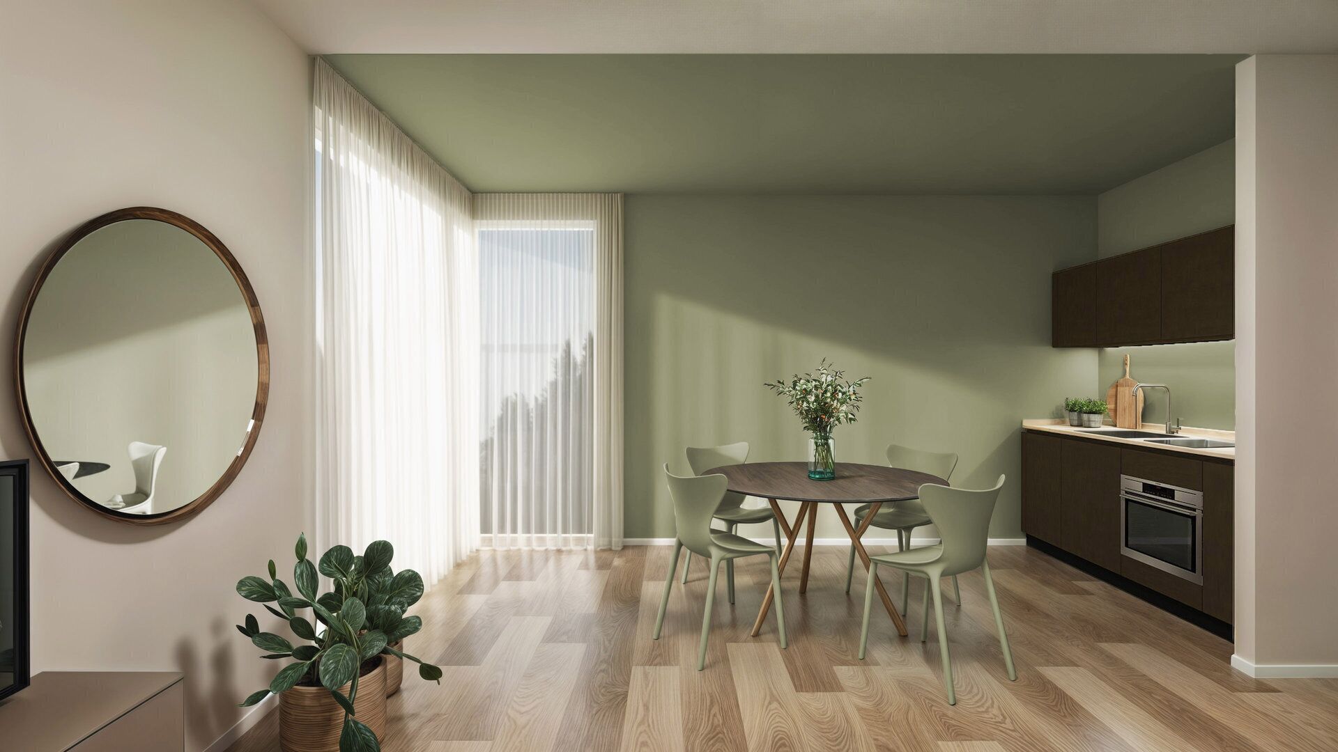 Fridge, stovetop, electric kettle, toaster