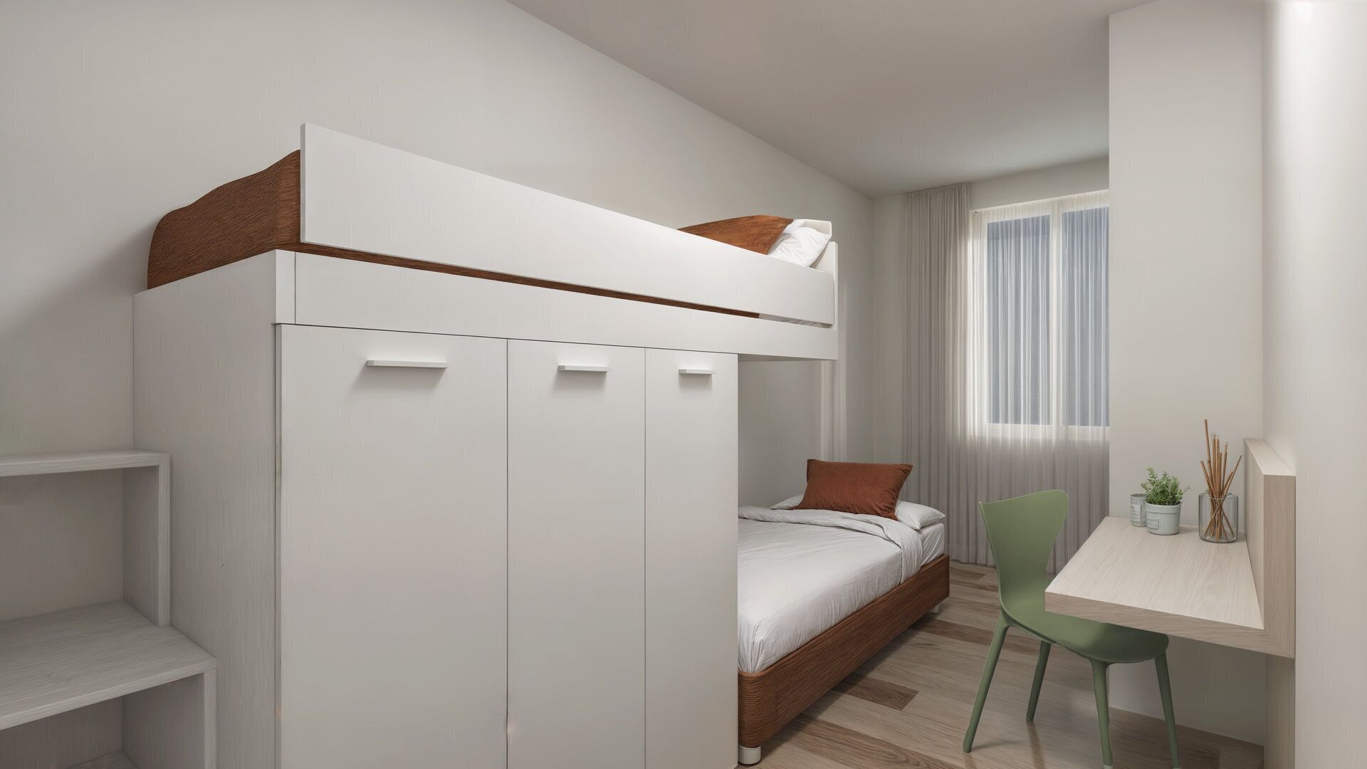 Een bureau, gratis wifi, beddengoed