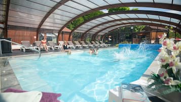 Indoor pool, outdoor pool, sun loungers