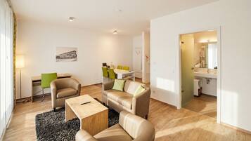 Premium bedding, desk, soundproofing, iron/ironing board