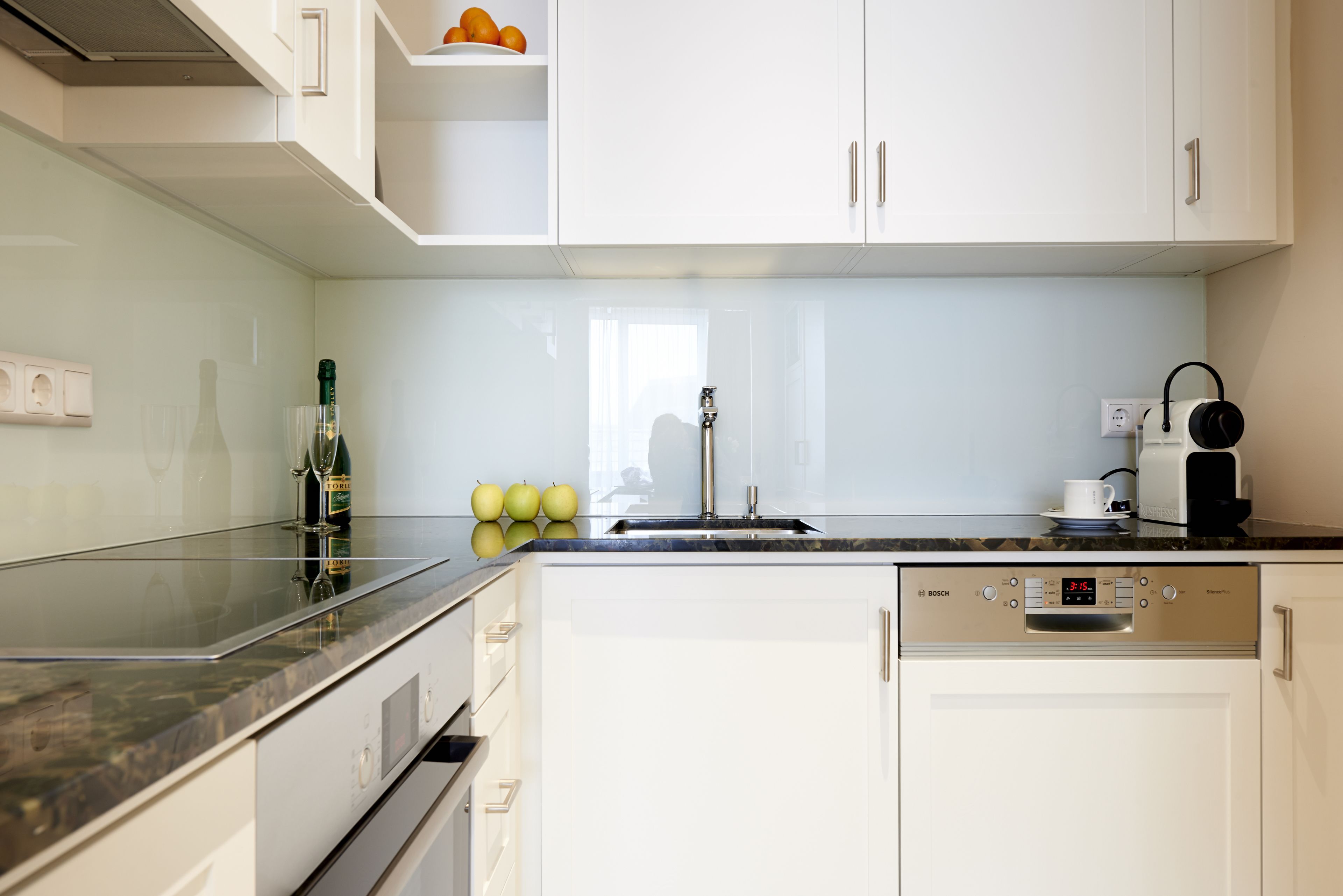 full-sized fridge, coffee/tea maker, electric kettle, toaster