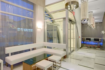 Hotel entrance and lobby at Wyndham Garden Brooklyn Sunset Park