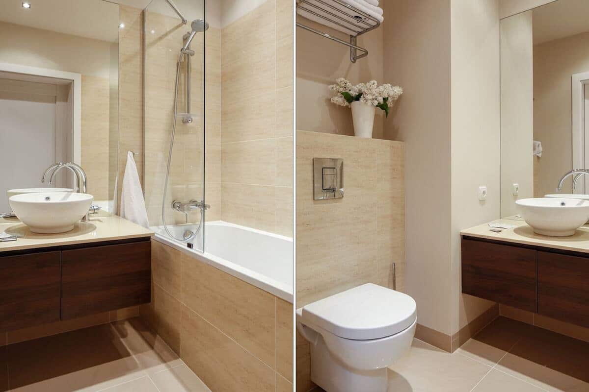 combined shower/bathtub, free toiletries, hair dryer, towels