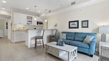 43-inch flat-screen TV with satellite channels, TV, first-run movies