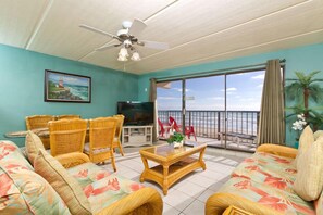 Deluxe Condo, 2 Bedrooms, 2 Bathrooms, Beach View (#2) | Living area | LCD TV, DVD player - Florence by South Padre Condo Rentals (South Padre Island)