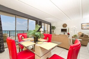 Standard Condo, 2 Bedrooms, 2 Bathrooms, Beach View (#1) | Living area | LCD TV, DVD player