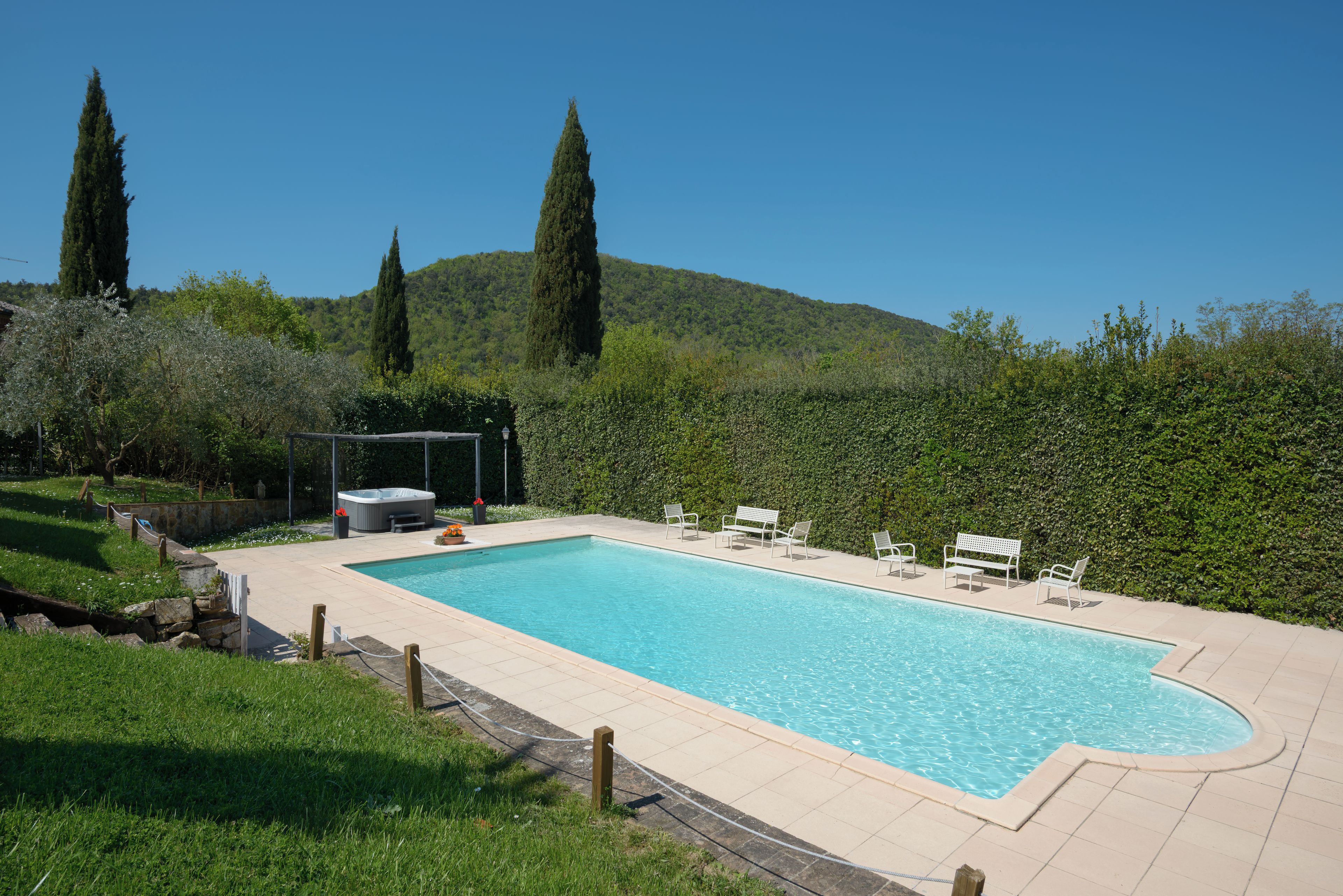 Outdoor pool, open 8:30 AM to 8:00 PM, pool umbrellas, pool loungers