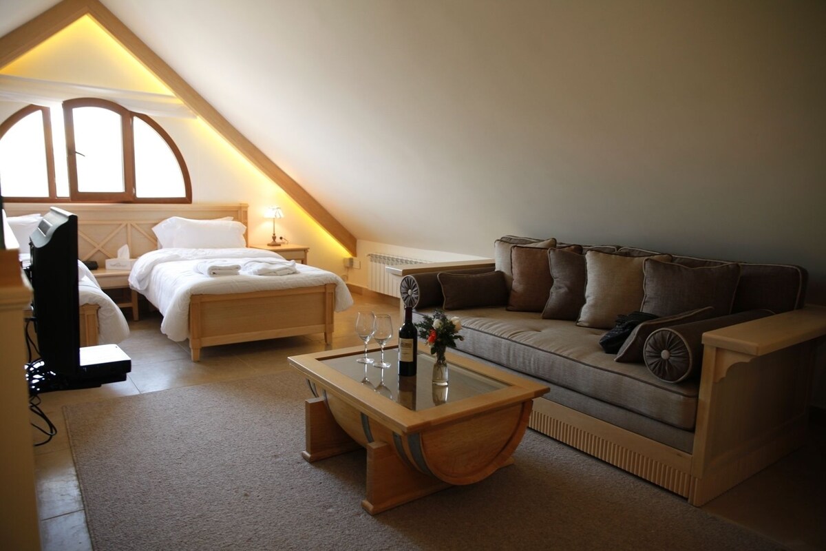 Premium-studiosuite - 1 kingsize-seng - udsigt over vingård - have-område | Premium-sengetøj, gratis baby-/barnesenge, gratis Wi-Fi