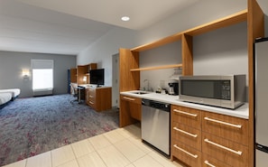 Fridge, microwave, dishwasher, coffee/tea maker