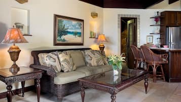 Honeymoon Suite, 1 Bedroom | Living area | 45-inch TV with satellite channels, DVD player