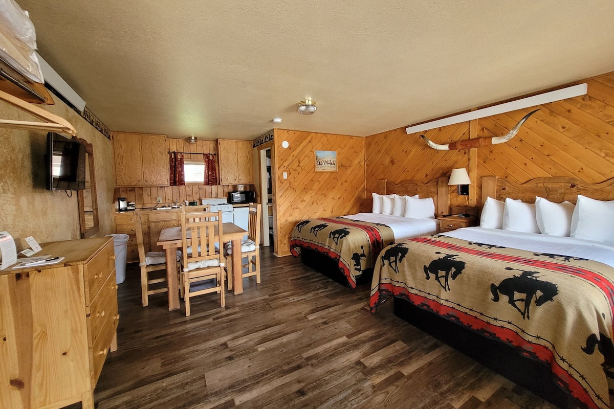 standard studio, 2 double beds | down duvets, desk, laptop workspace, free cots/infant beds