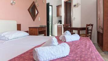 Desk, free WiFi, bed sheets