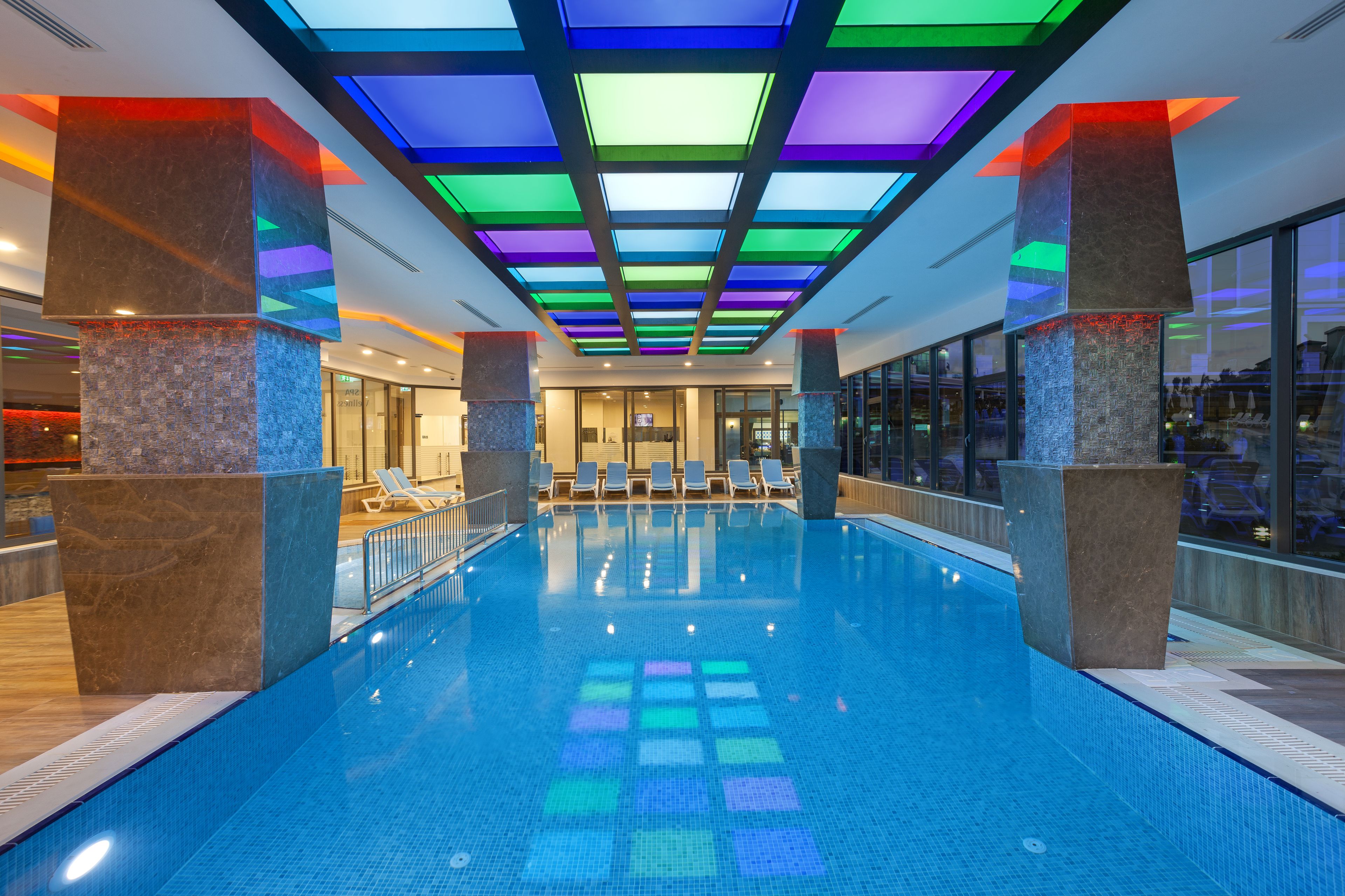 Indoor pool, 3 outdoor pools, pool umbrellas, sun loungers