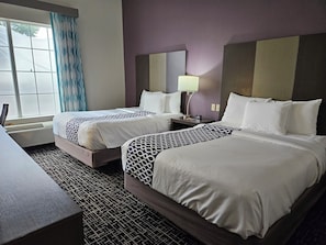 Premium bedding, pillowtop beds, desk, iron/ironing board