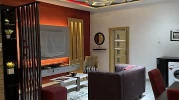 Departamento ejecutivo, 1 habitación, para no fumadores, cocina | Área de sala de estar