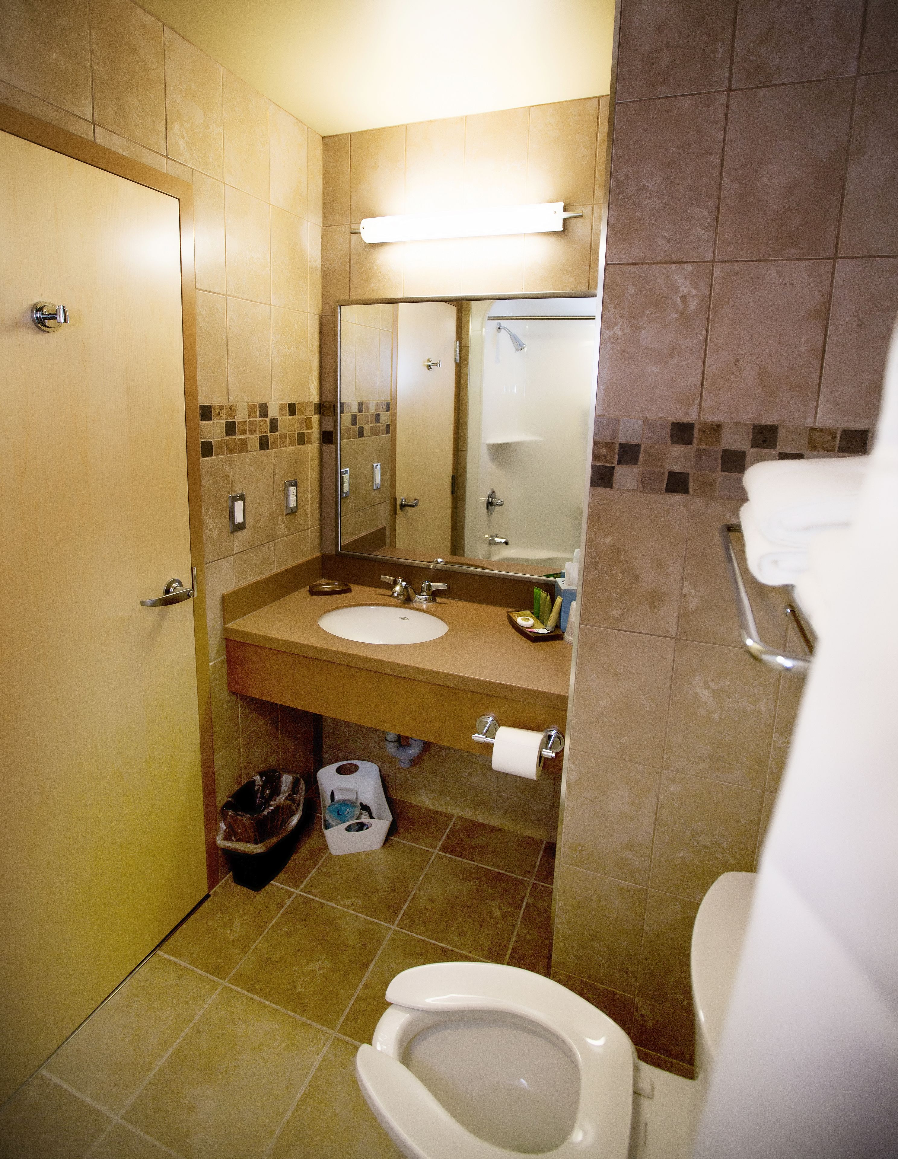Un baño con inodoro, lavabo y espejo.
