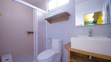 Quadruple Room, Sea View | Bathroom | Shower, free toiletries, hair dryer, slippers