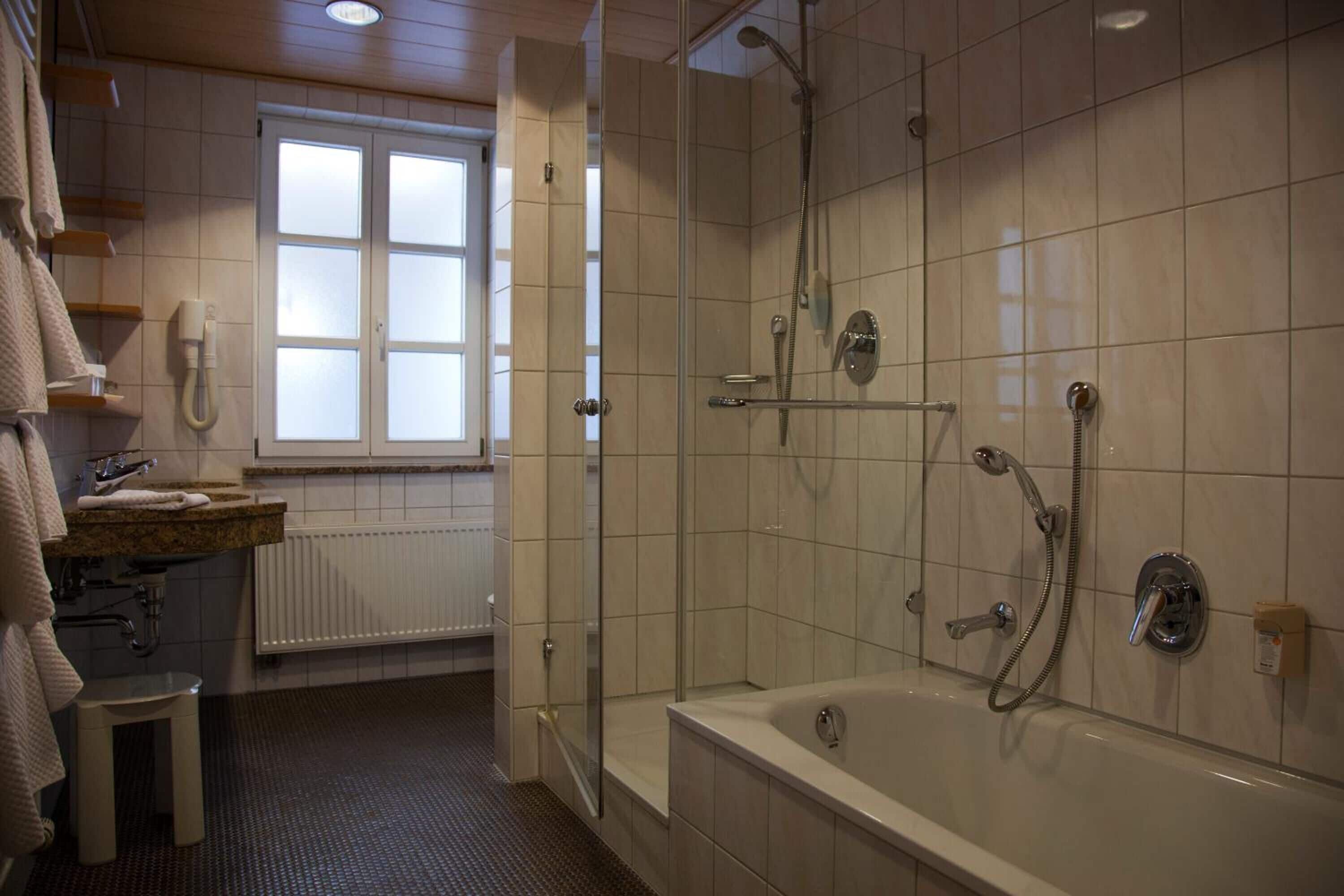 free toiletries, hair dryer, towels