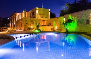 Outdoor pool, pool umbrellas, pool loungers