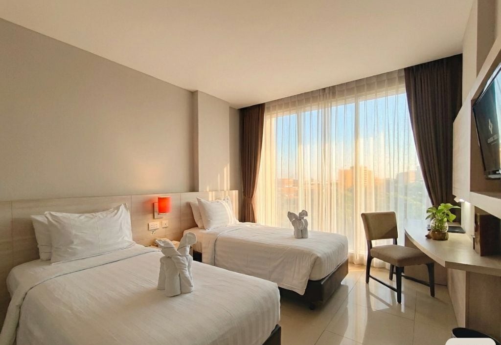 Kahden hengen deluxe-huone (kaksi sänkyä) | Tallelokero huoneessa, ilmainen Wi-Fi, vuodevaatteet