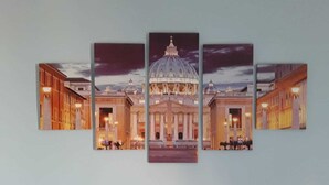 A wall-mounted triptych of a grand building with a prominent dome, likely a historical or governmental structure, with evenly spaced columns and a central entrance. - B&B Girasole (Rome)