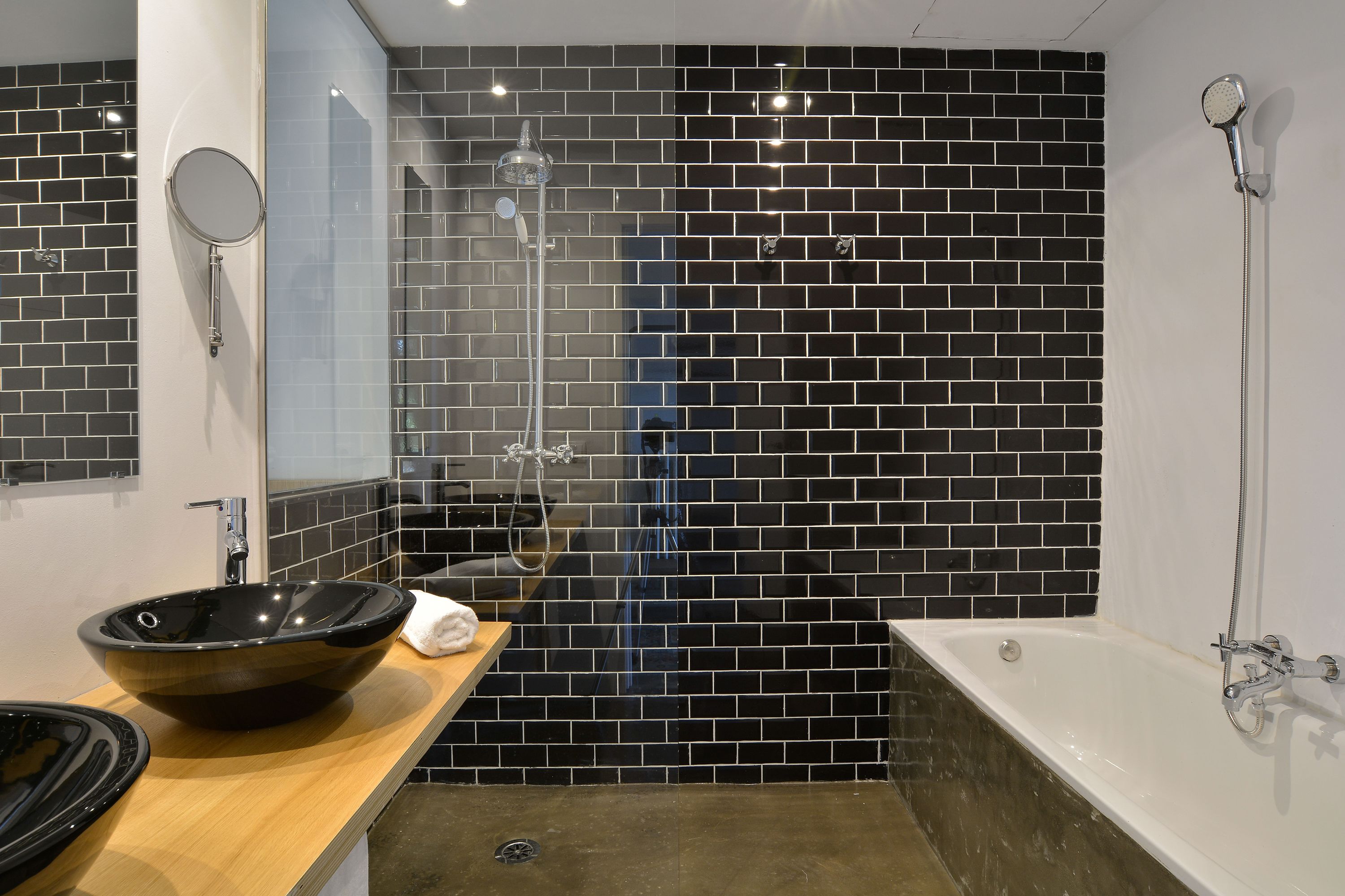 shower, rainfall showerhead, designer toiletries, hair dryer