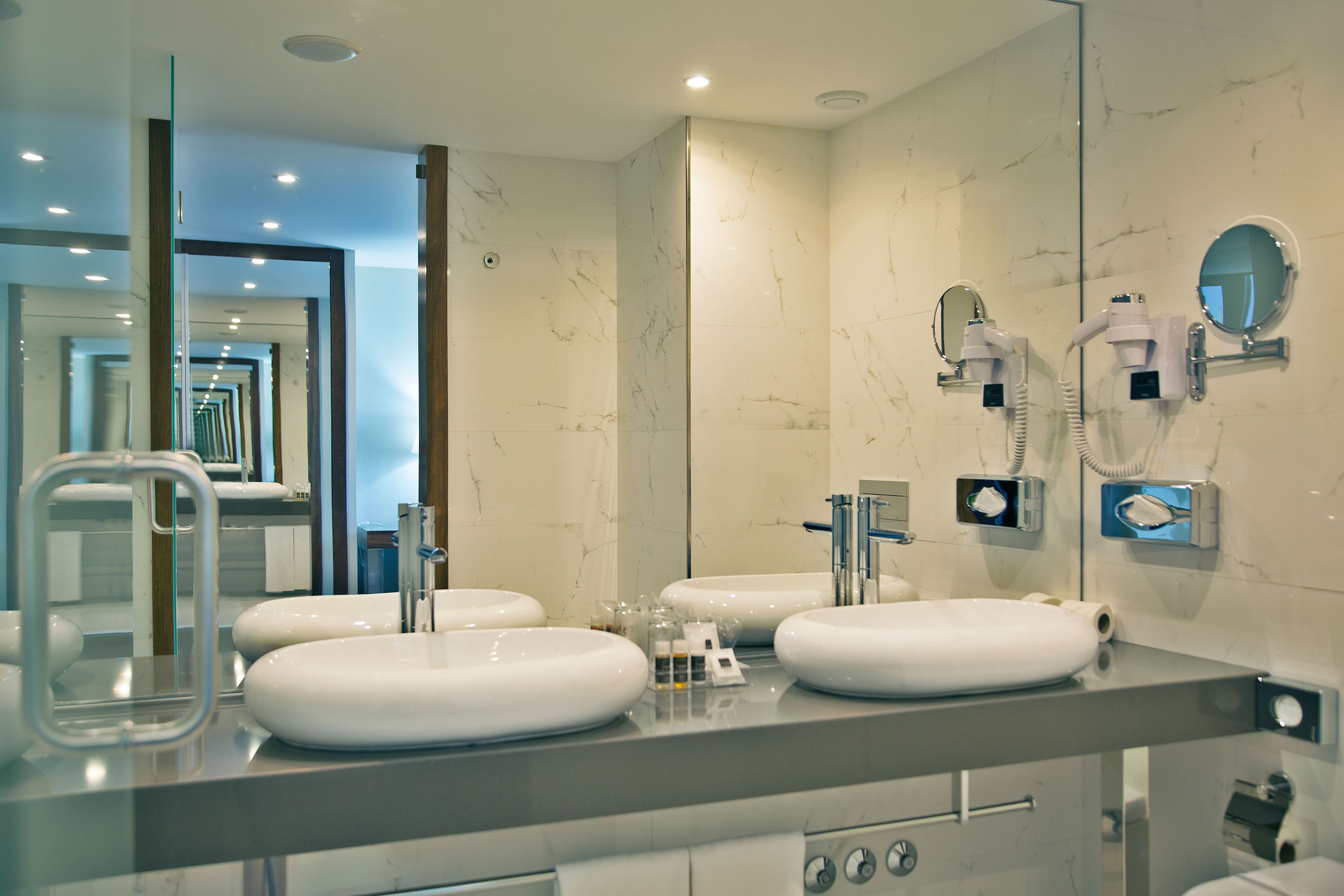 free toiletries, hair dryer, towels