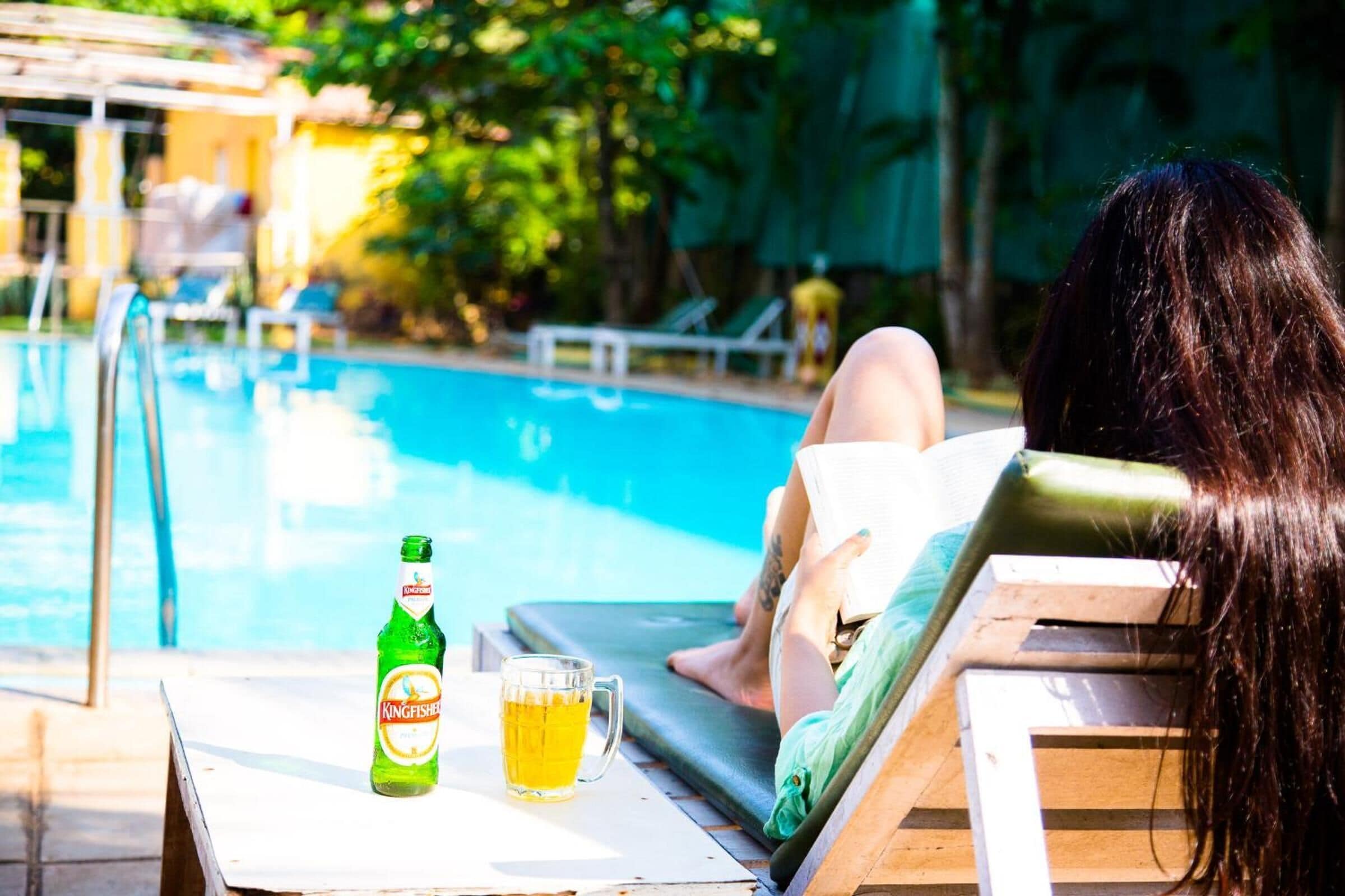 outdoor pool, pool loungers