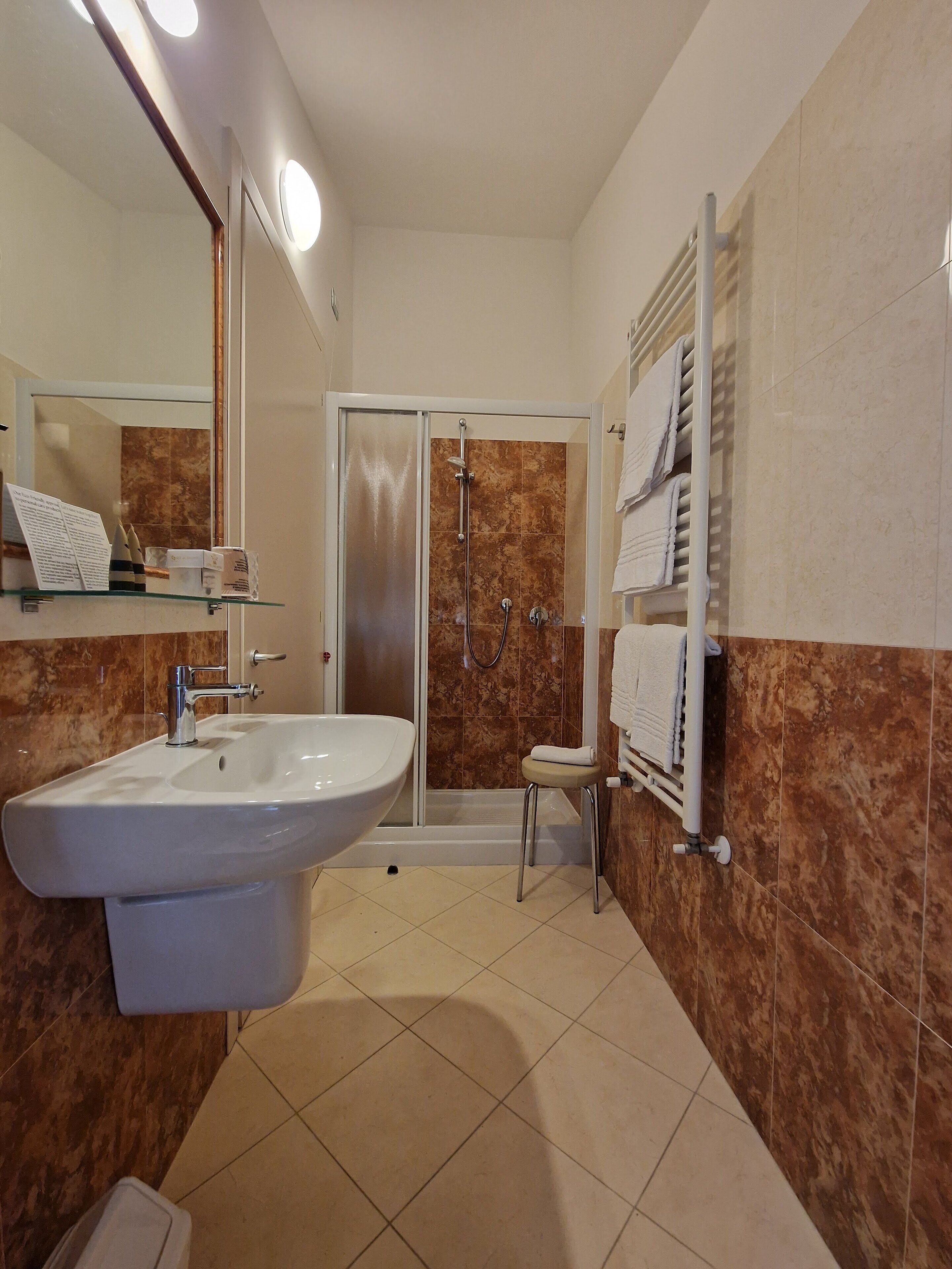 economy room | bathroom | free toiletries, hair dryer, bidet, towels