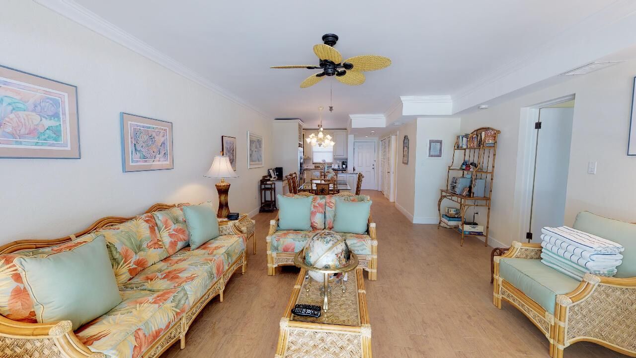 stunning ocean view, 2-story 2br condo | living area | 43-inch flat-screen tv with cable channels, tv, dvd player