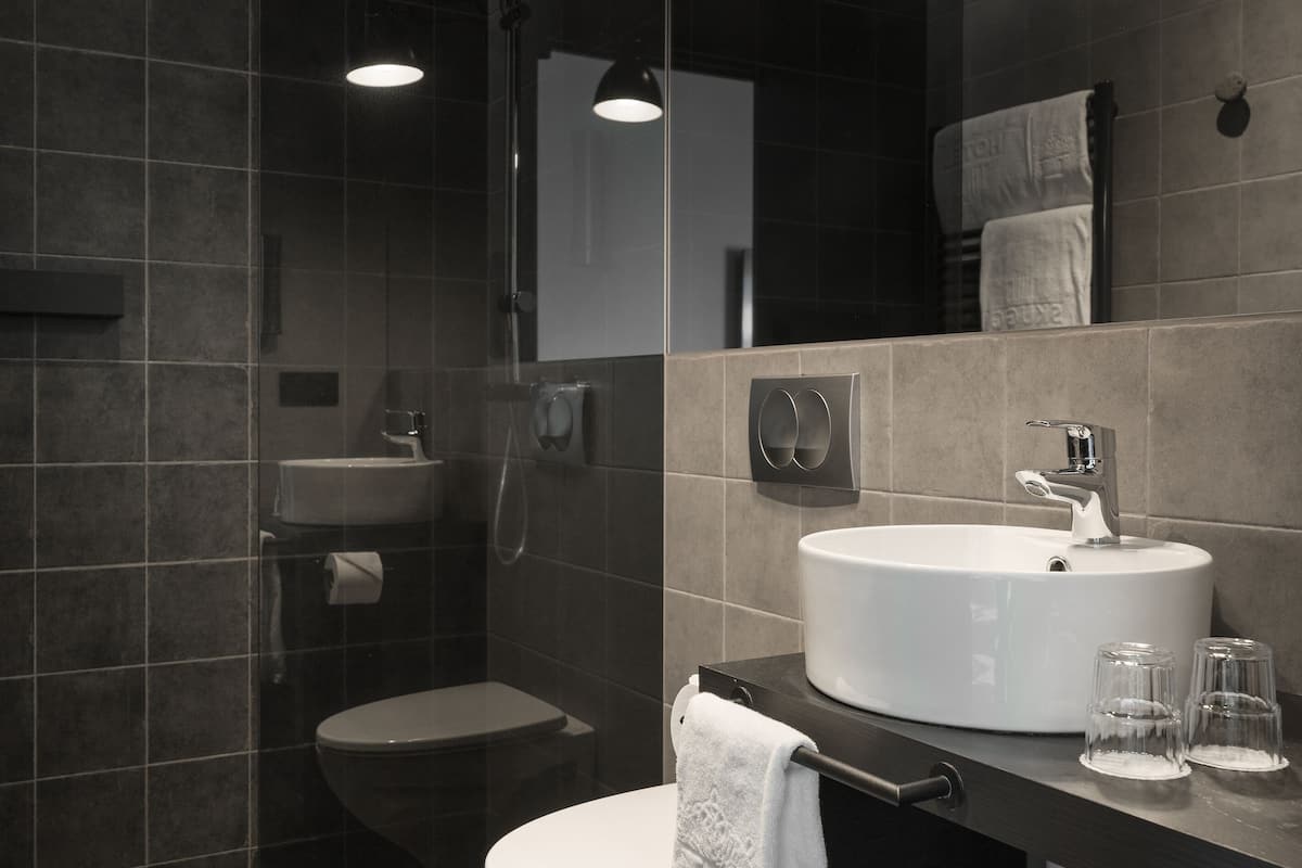 shower, rainfall showerhead, free toiletries, hair dryer