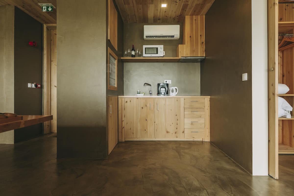 fridge, microwave, espresso maker, electric kettle