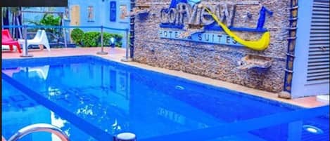 Outdoor pool, open 6:00 AM to 8:00 PM, pool umbrellas, sun loungers