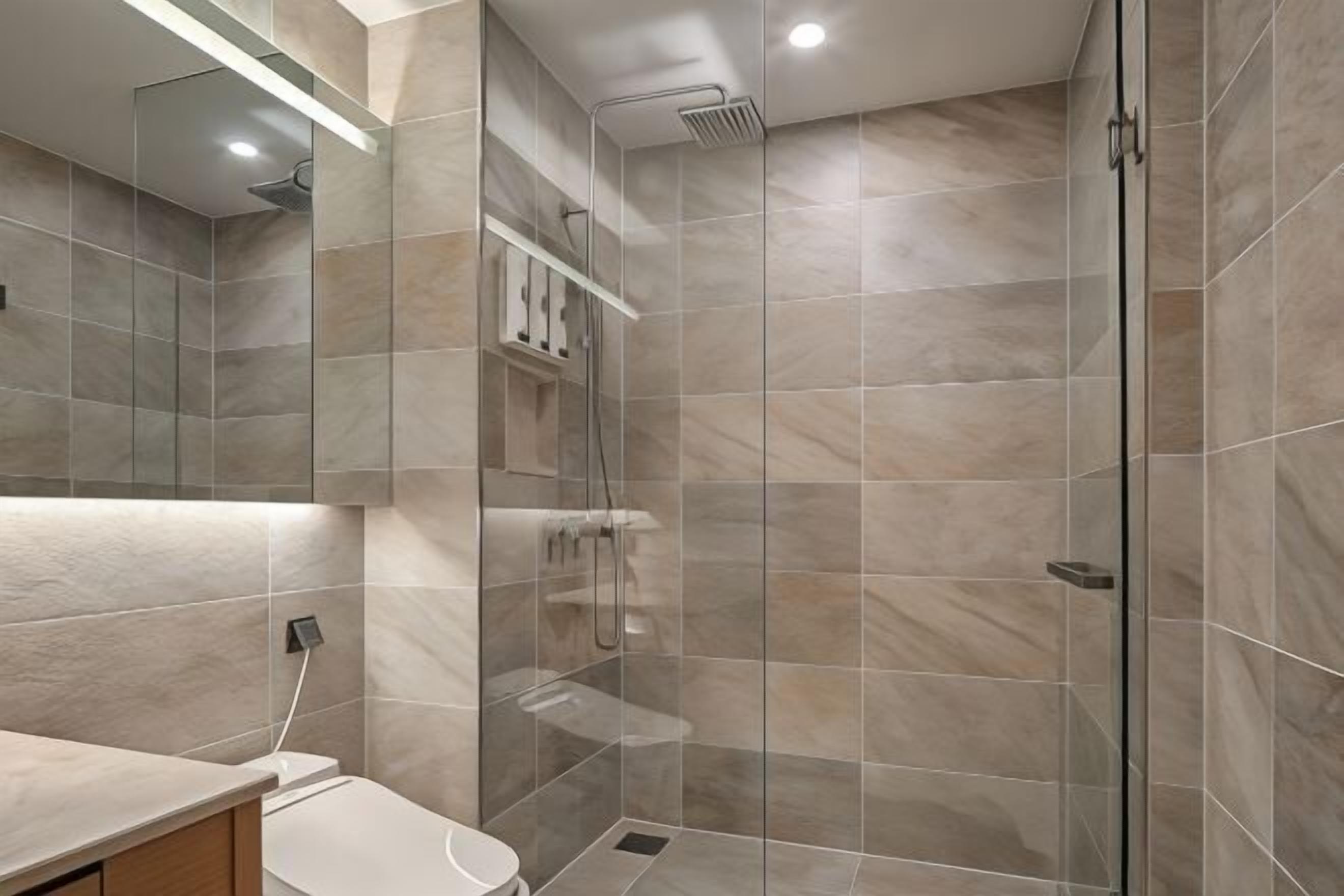 Bathroom | Shower, hair dryer, slippers, bidet