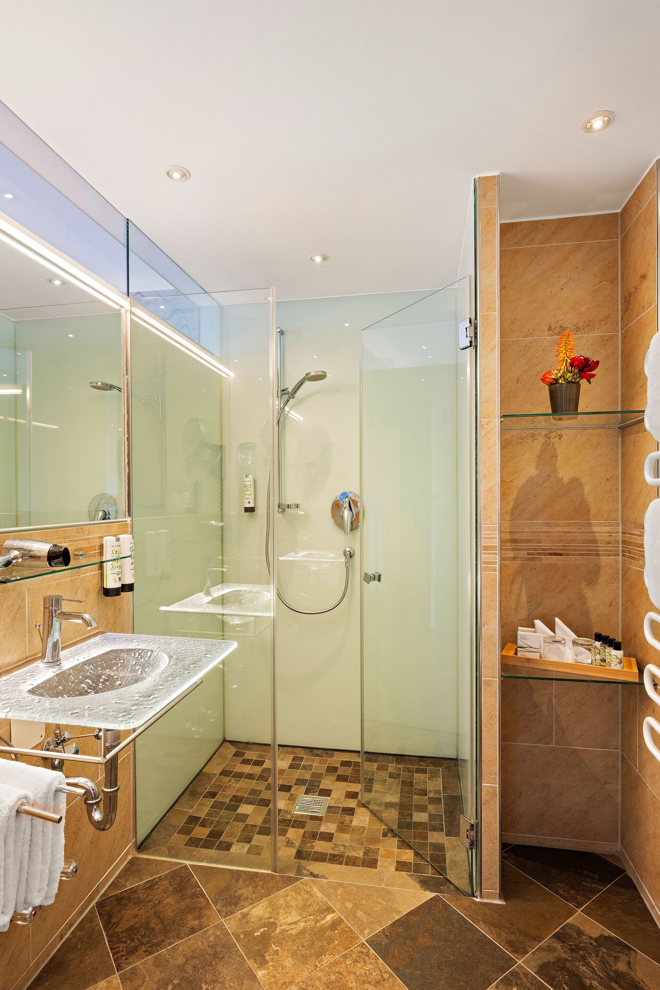 double room | bathroom | shower, free toiletries, hair dryer, bathrobes