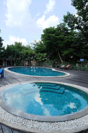 Outdoor pool, pool loungers