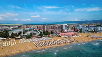 Private beach, sun loungers, beach umbrellas, beach towels