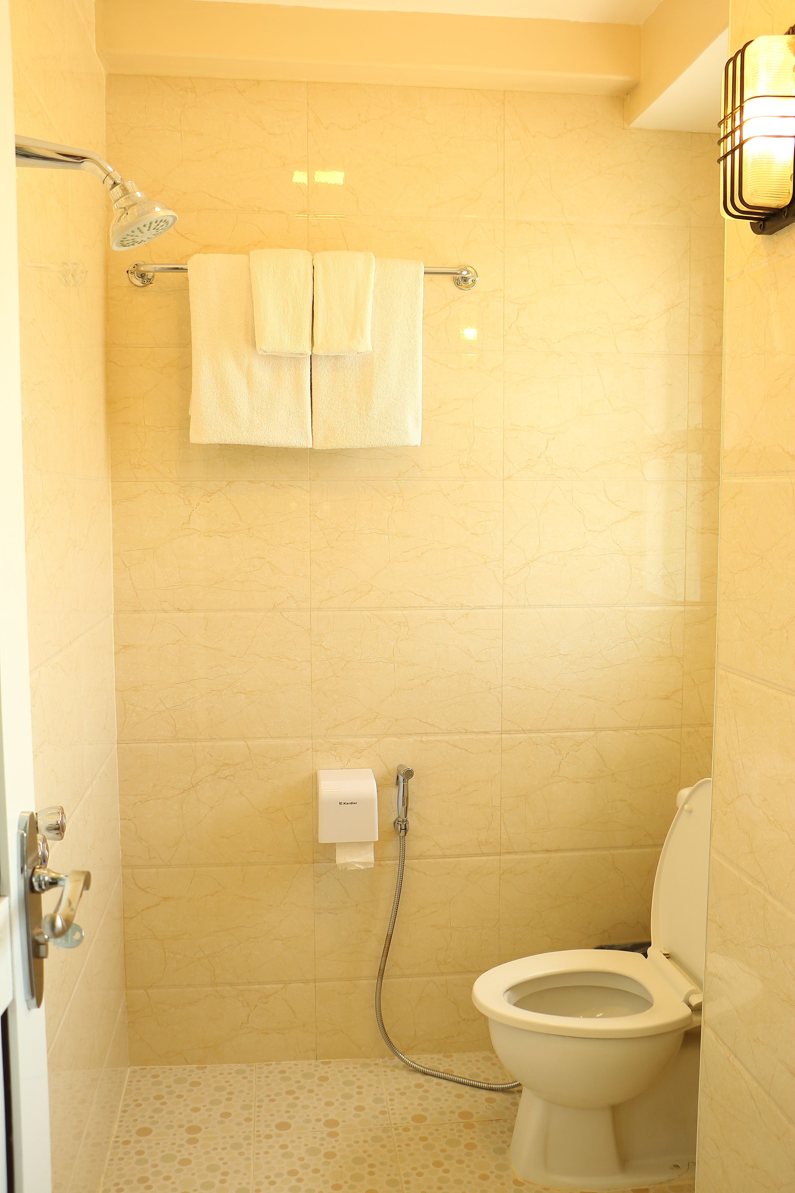 free toiletries, hair dryer, slippers, towels