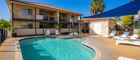 Outdoor pool, pool loungers