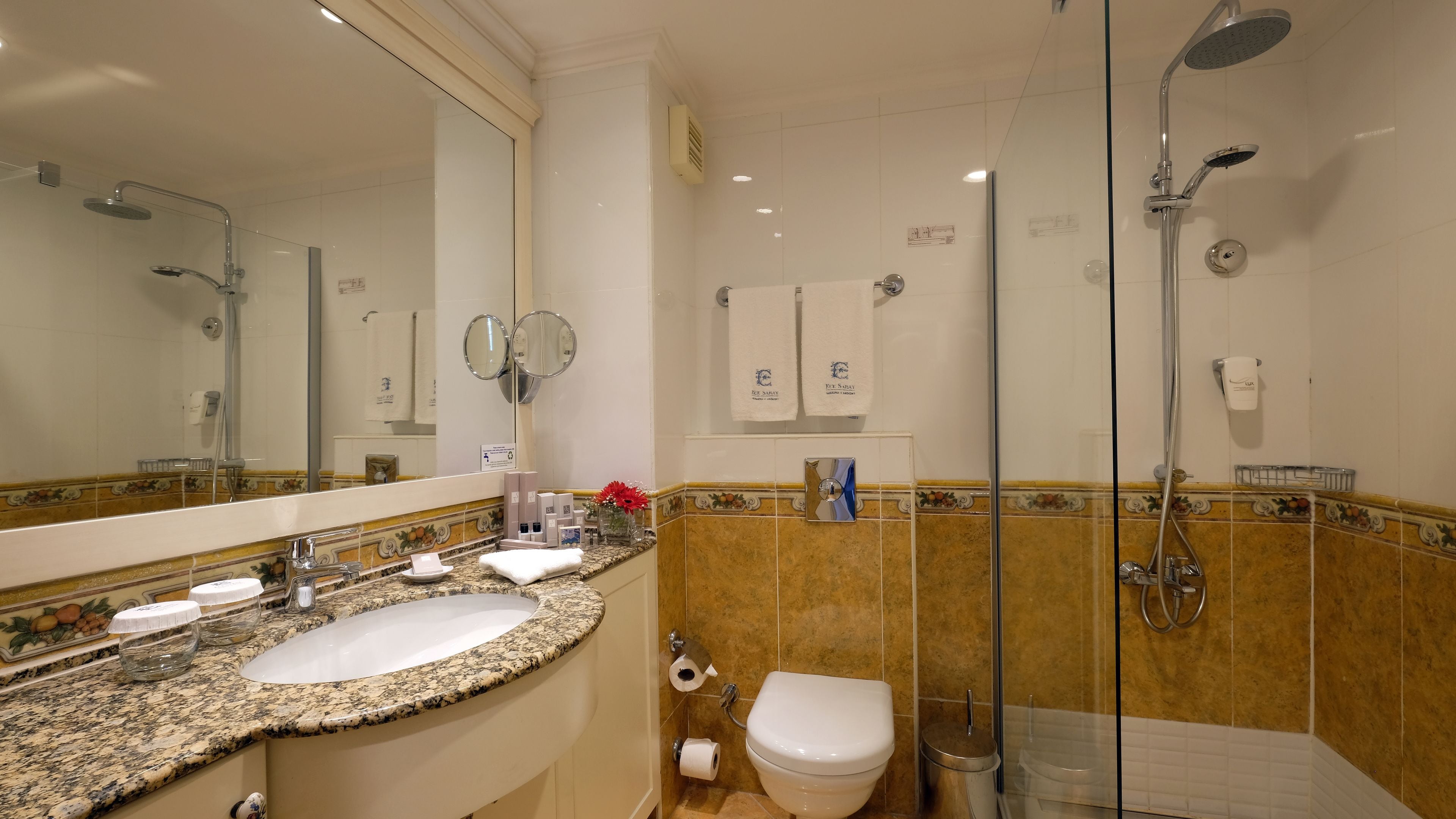 shower, free toiletries, hair dryer, bathrobes