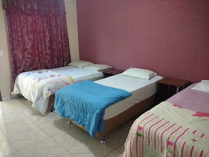 Blackout curtains, free WiFi, bed sheets