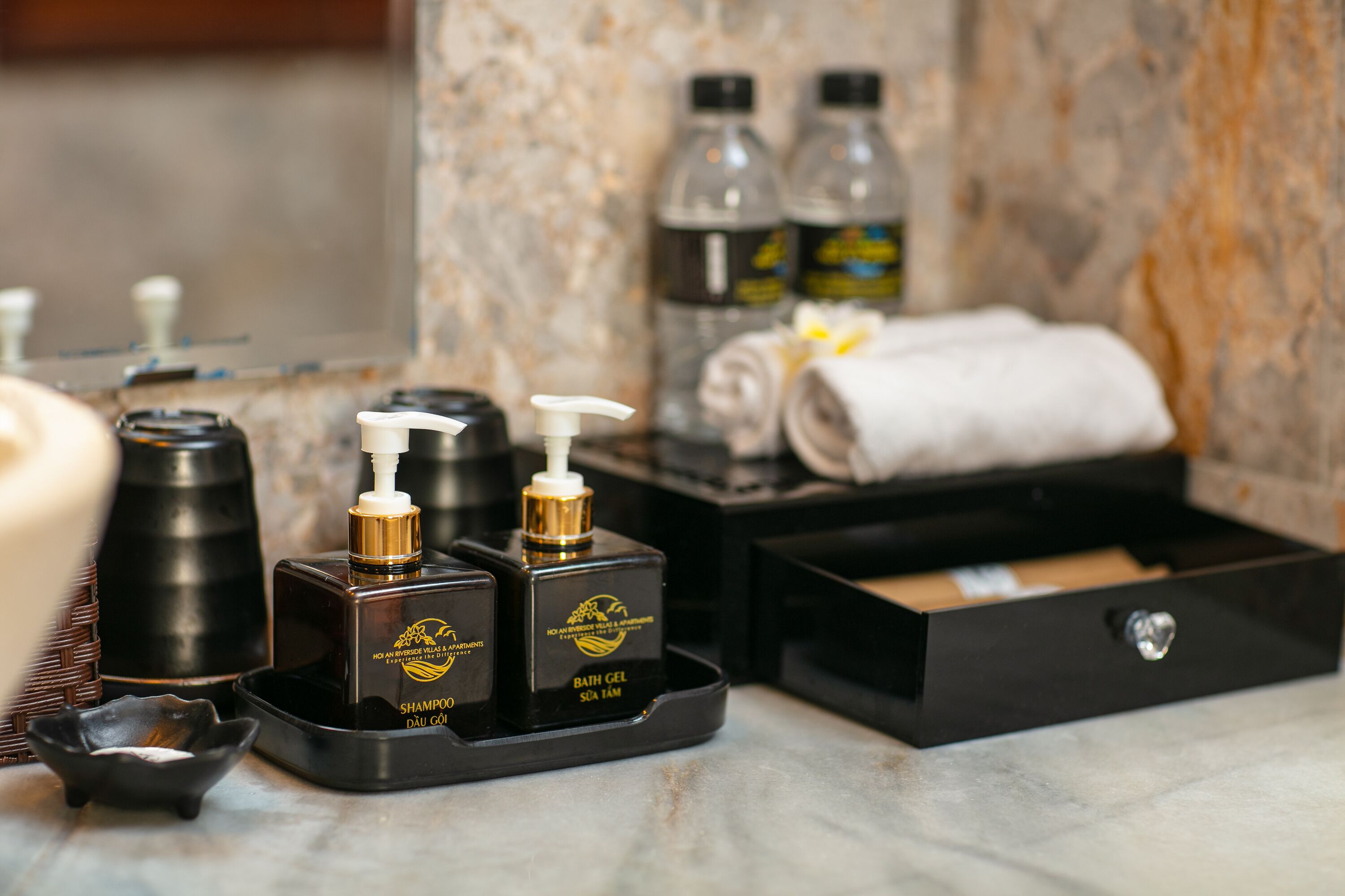 free toiletries, hair dryer, bathrobes, slippers