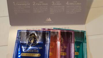 A skincare product package with a label and instructions.