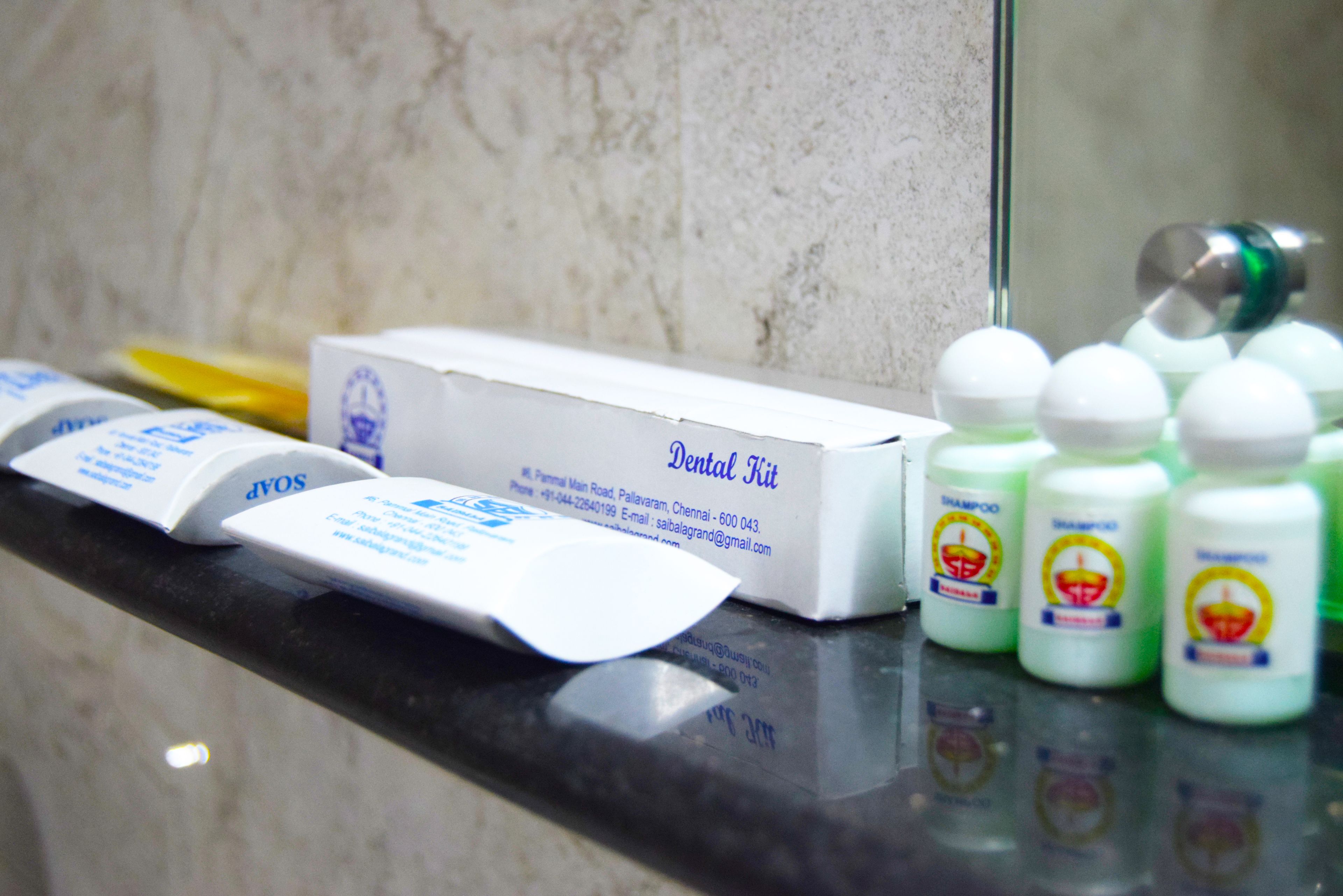 free toiletries, hair dryer, towels