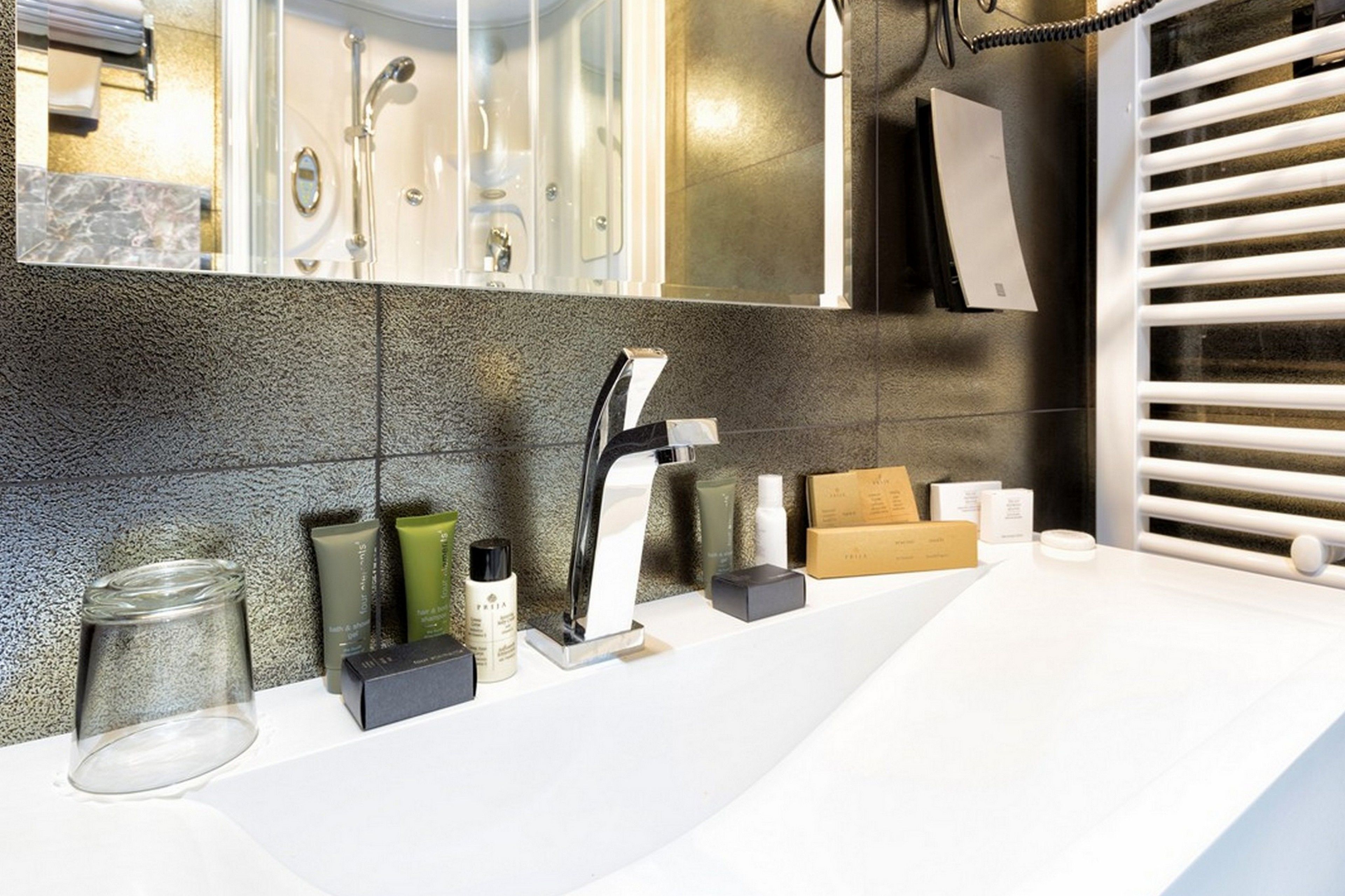 shower, free toiletries, hair dryer, bathrobes