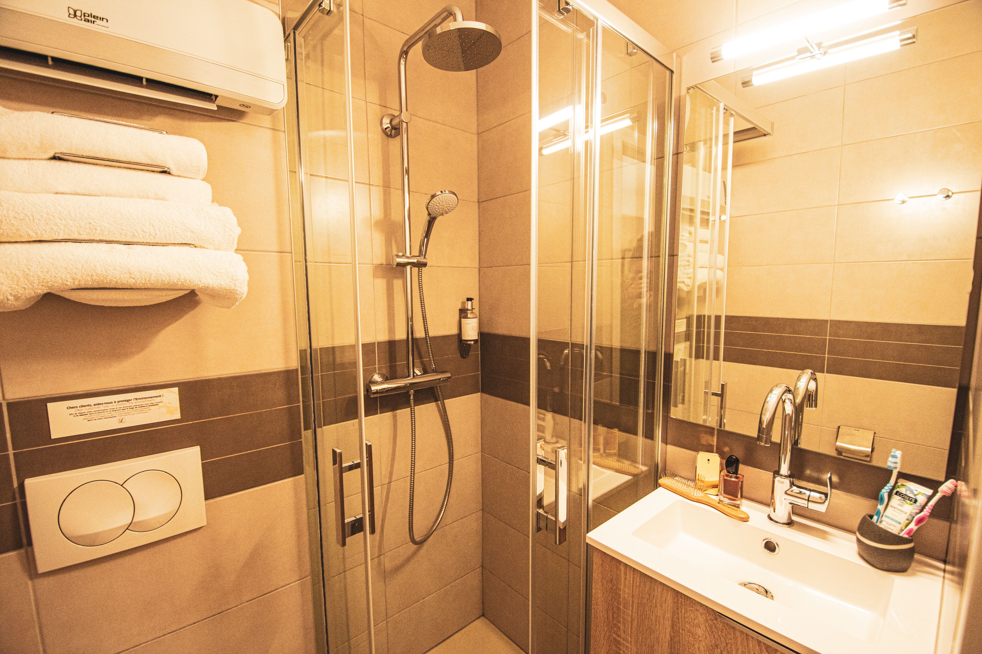 free toiletries, hair dryer, towels, soap