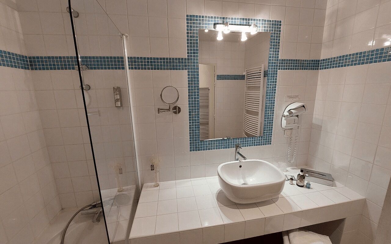 free toiletries, hair dryer, towels