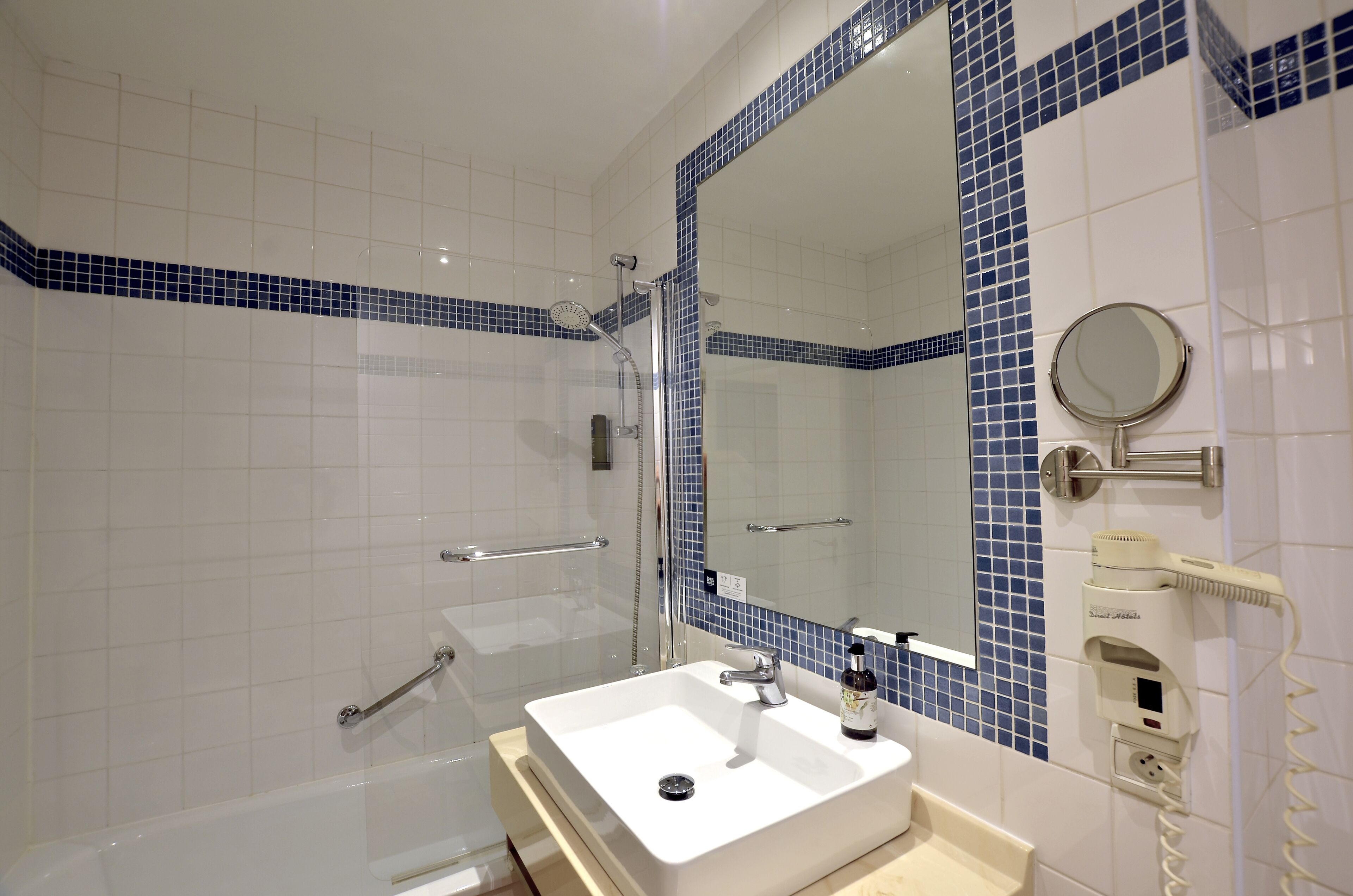 free toiletries, hair dryer, towels