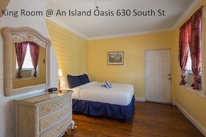 King Room at An Island Oasis, 630 South Street | Individually decorated, individually furnished, iron/ironing board