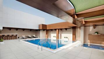 Outdoor pool, open 8:00 AM to 8:00 PM, pool umbrellas, pool loungers